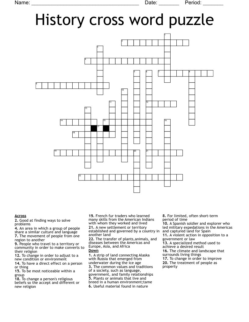History cross word puzzle