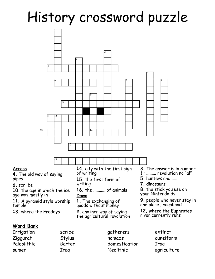 History crossword puzzle
