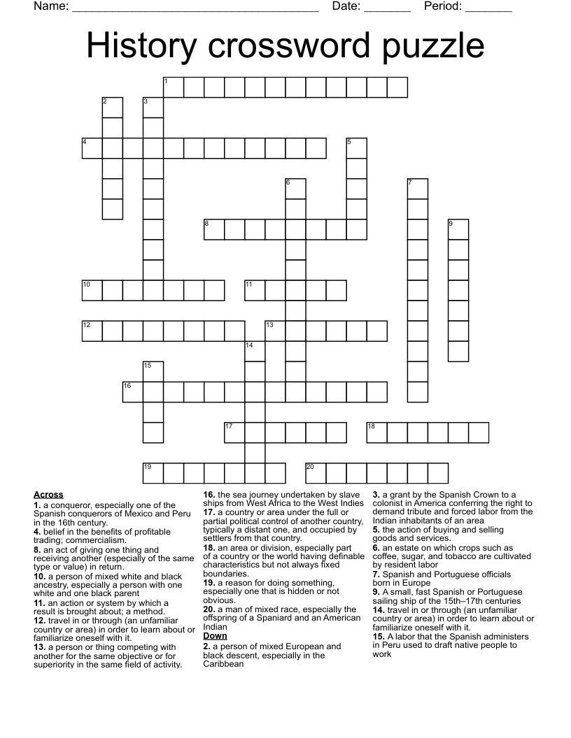 History crossword puzzle