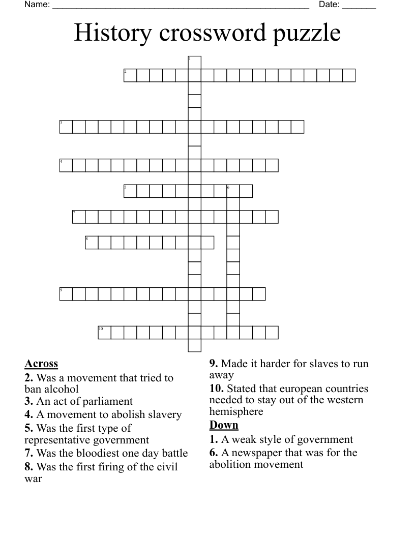 History crossword puzzle 