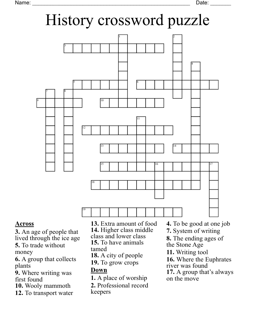 History crossword puzzle 