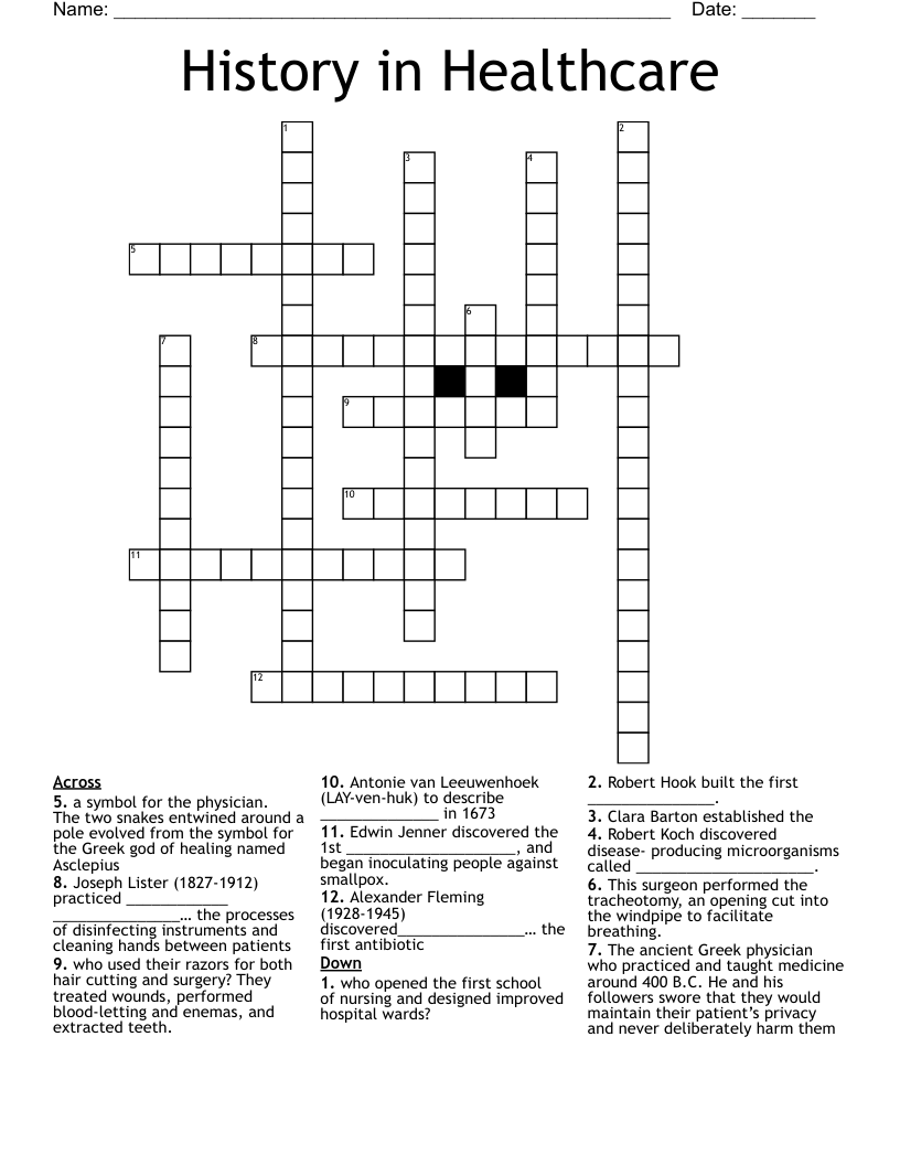 History in Healthcare Crossword