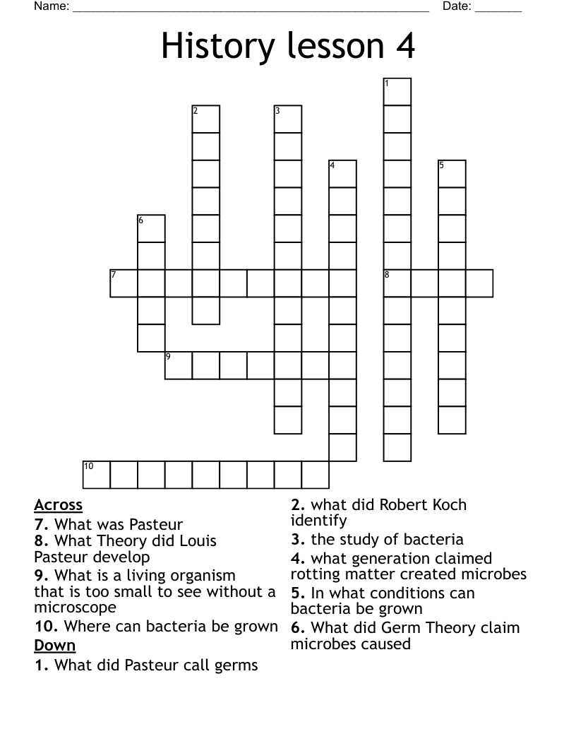 History lesson 4 Crossword