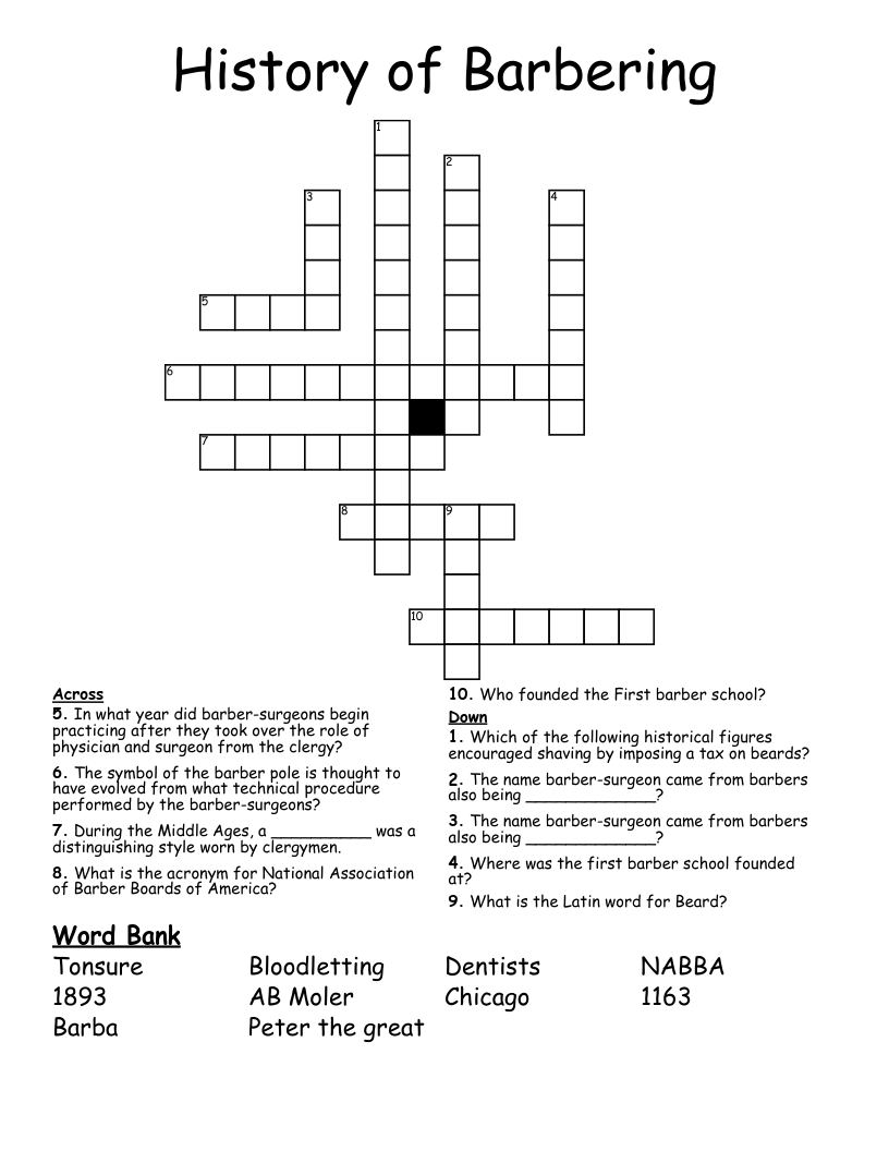 History of Barbering Crossword