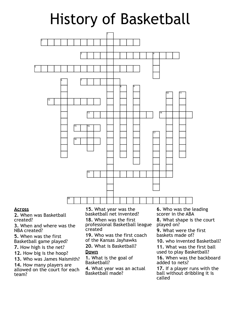 History of Basketball Crossword
