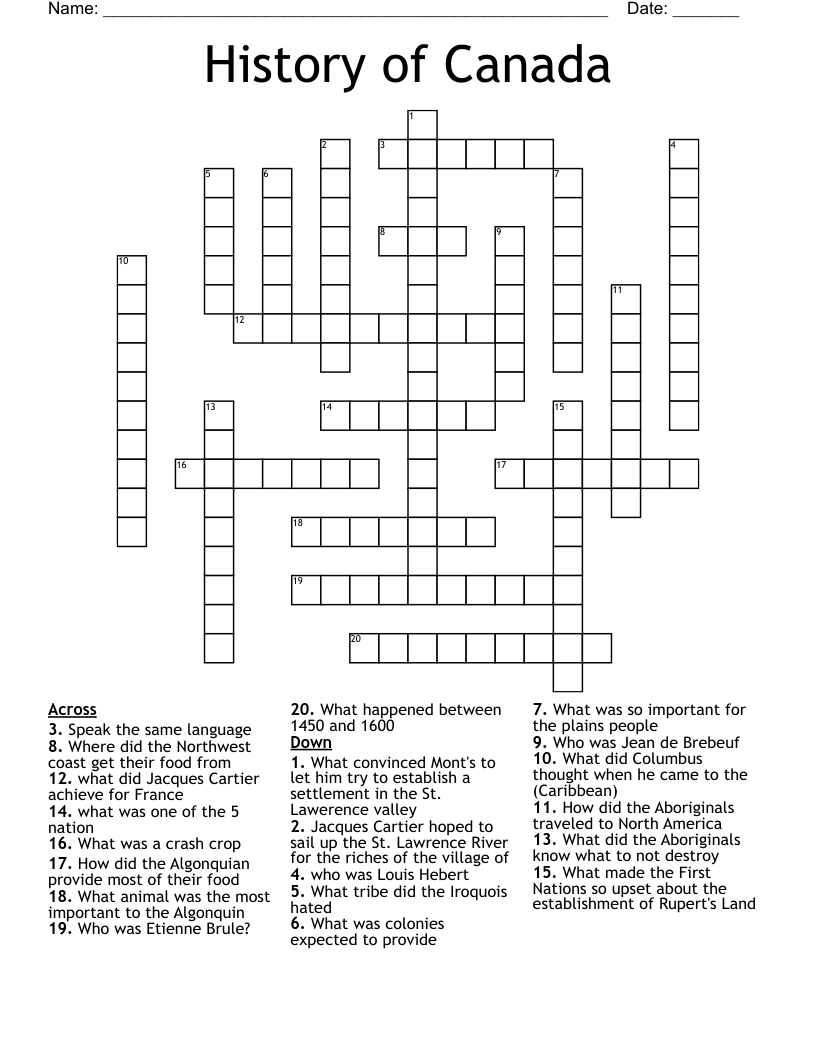 History of Canada  Crossword