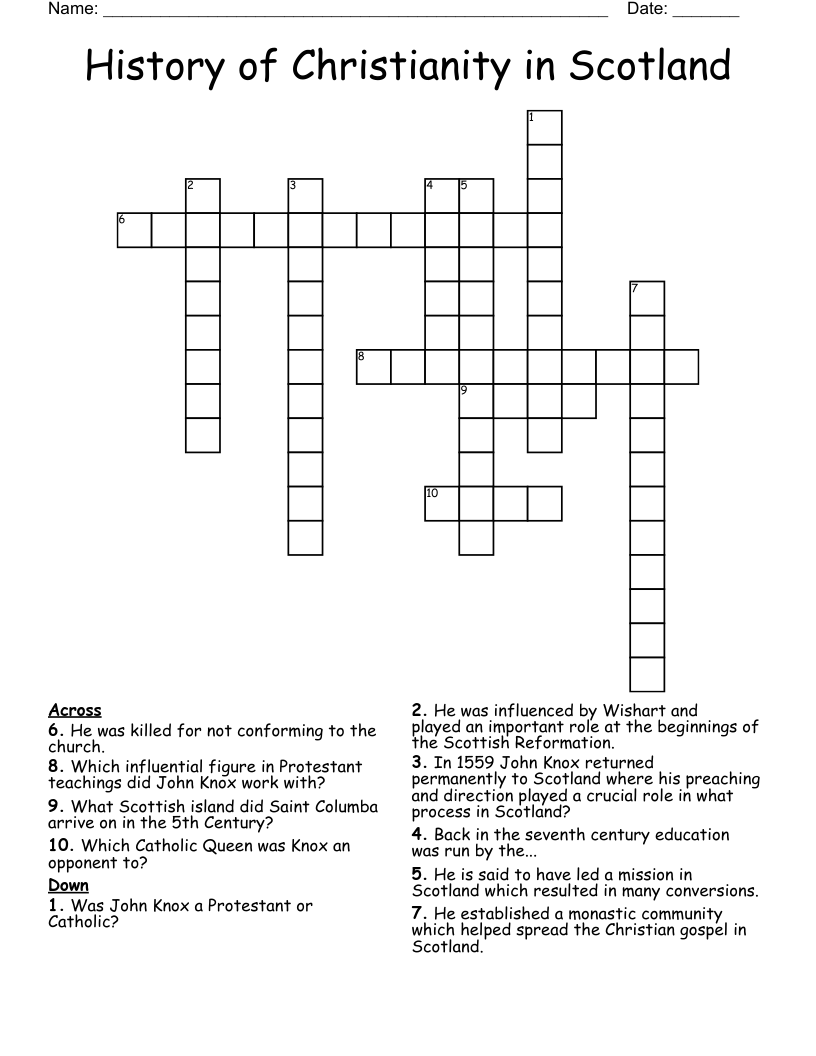 History of Christianity in Scotland Crossword