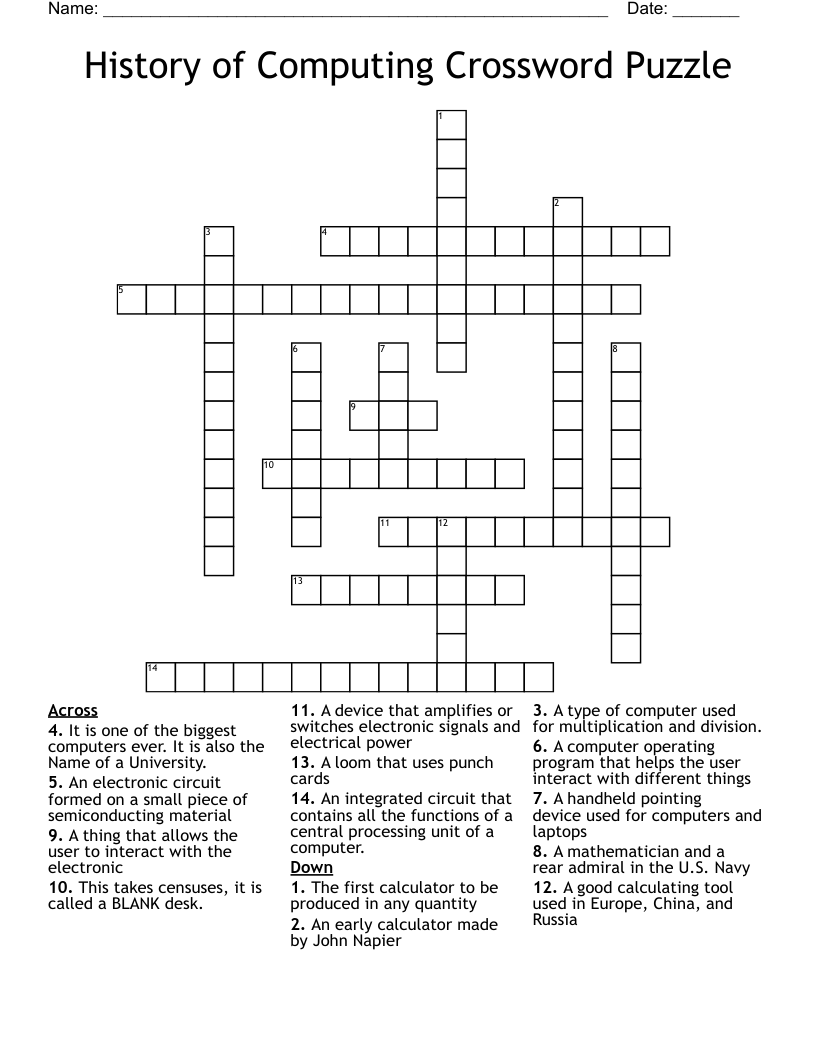 History of Computing Crossword Puzzle
