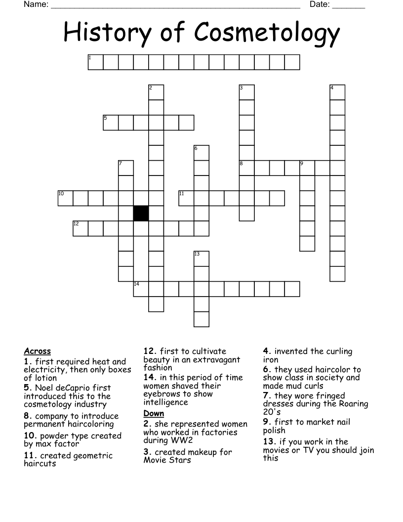 History of Cosmetology Crossword