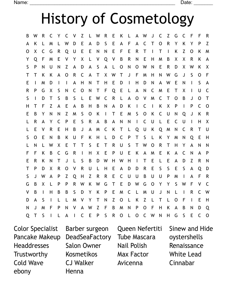 History of Cosmetology Word Search