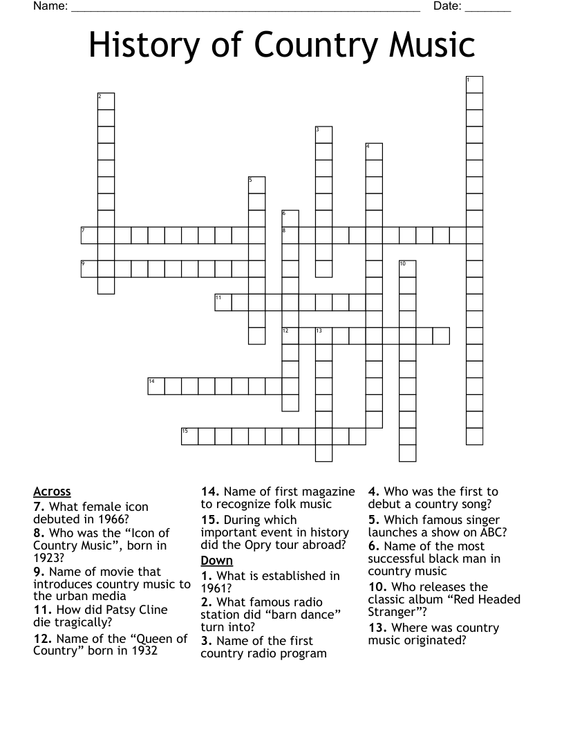 History of Country Music Crossword