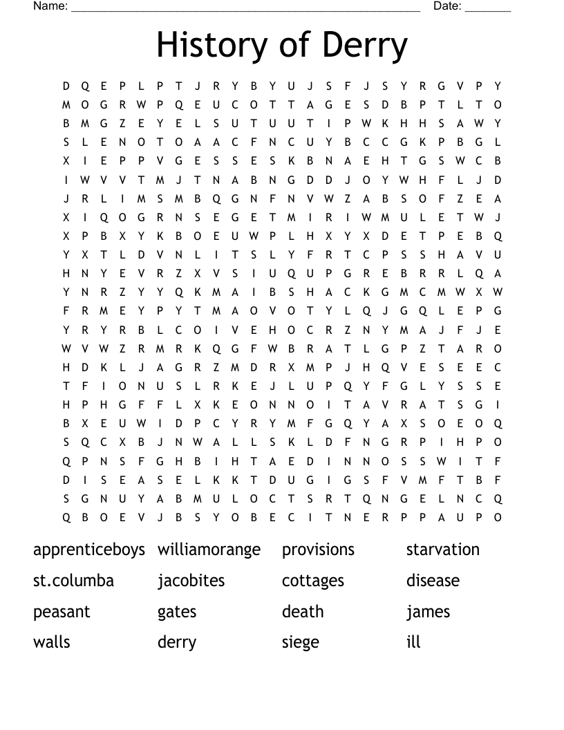 History of Derry Word Search