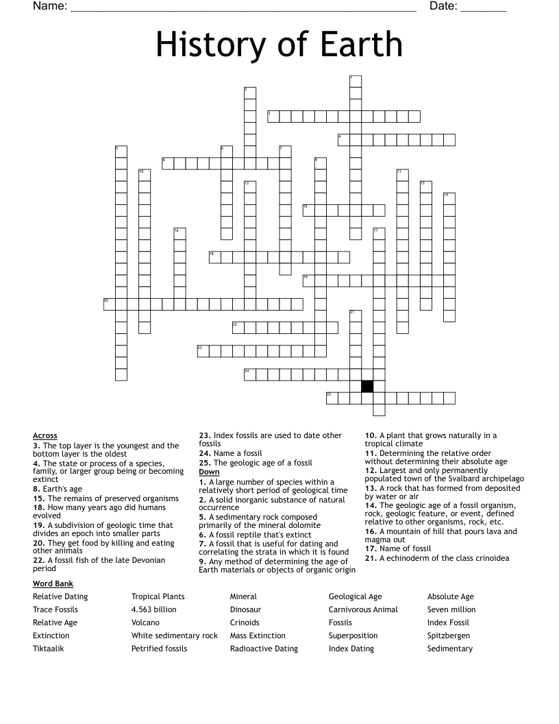 History of Earth Crossword