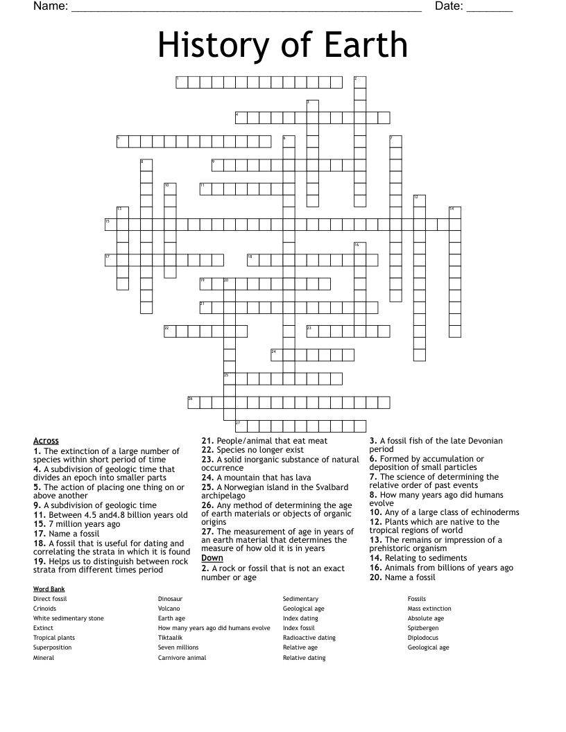 History of Earth Crossword
