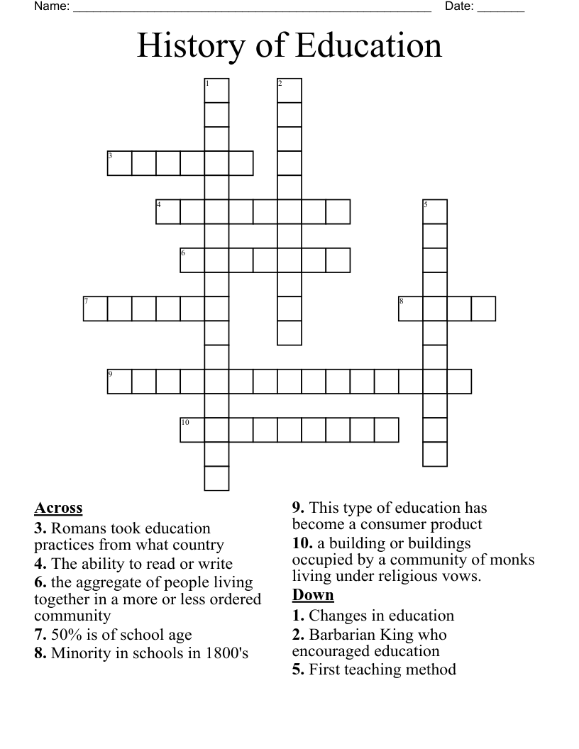 History of Education Crossword