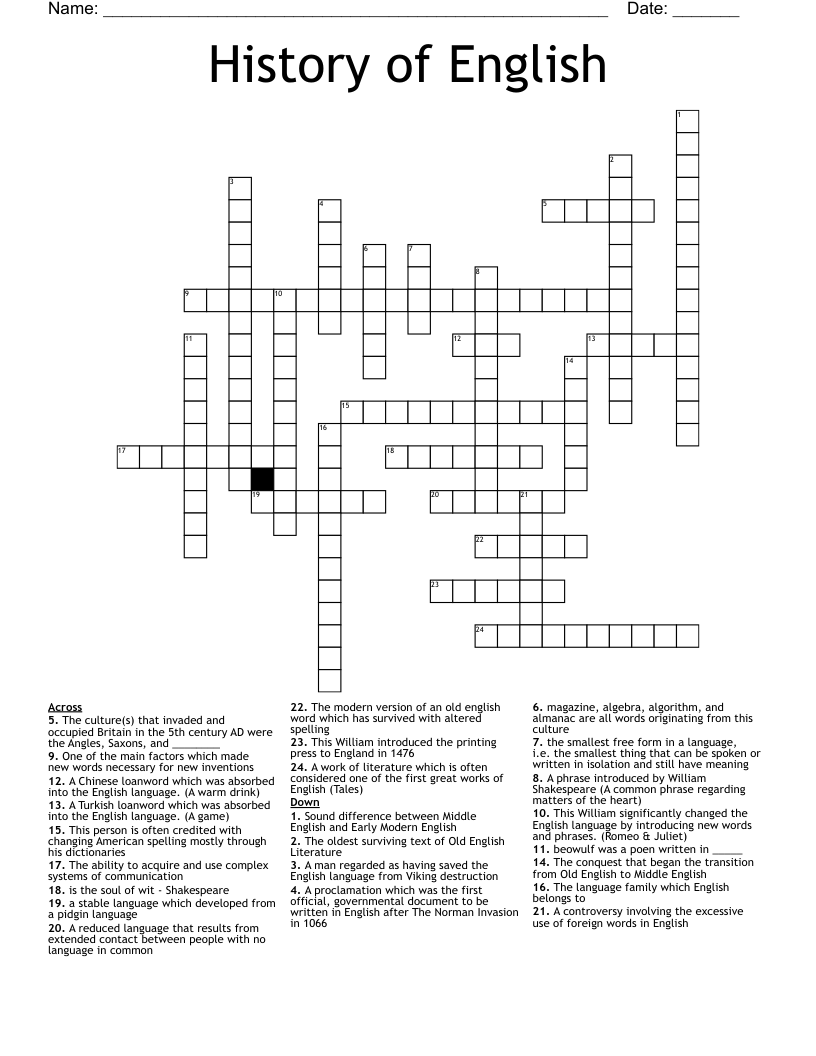 History of English Crossword
