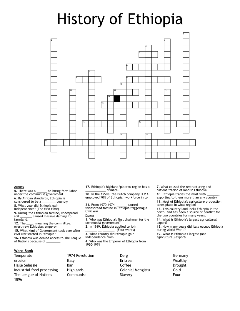 History of Ethiopia  Crossword