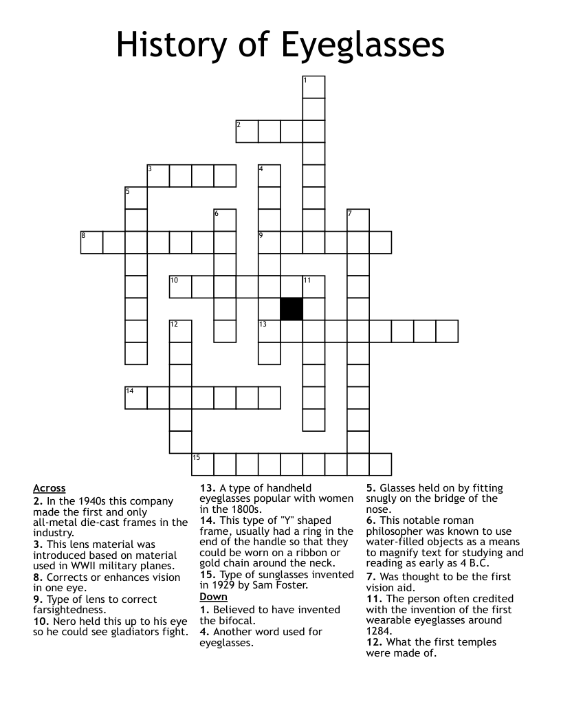 History of Eyeglasses Crossword