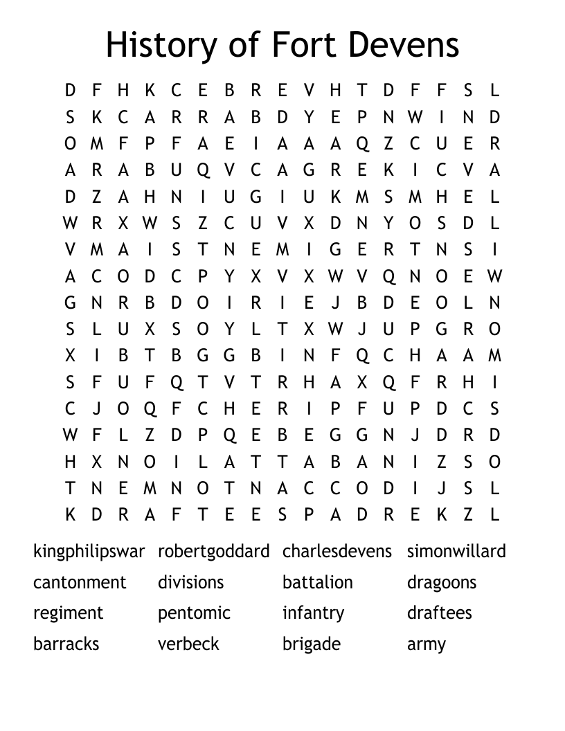 History of Fort Devens Word Search