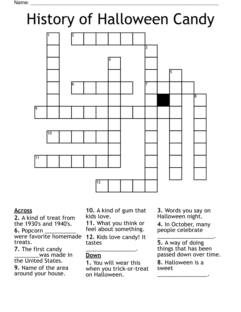History of Halloween Candy Crossword