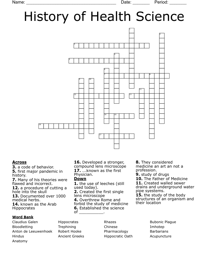 History of Health Science  Crossword