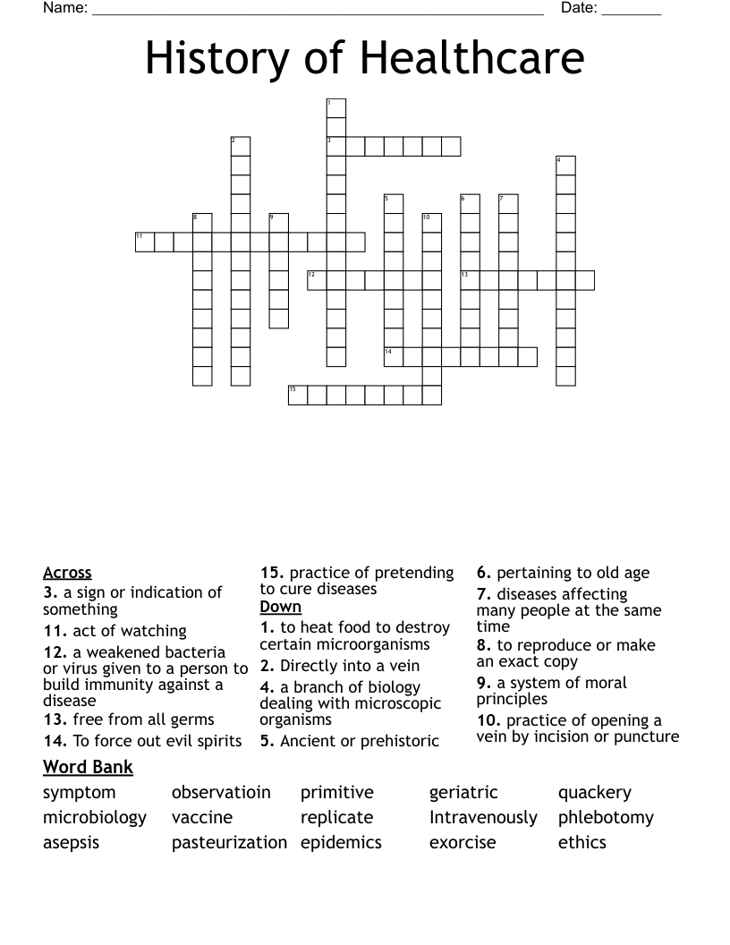 History of Healthcare Crossword