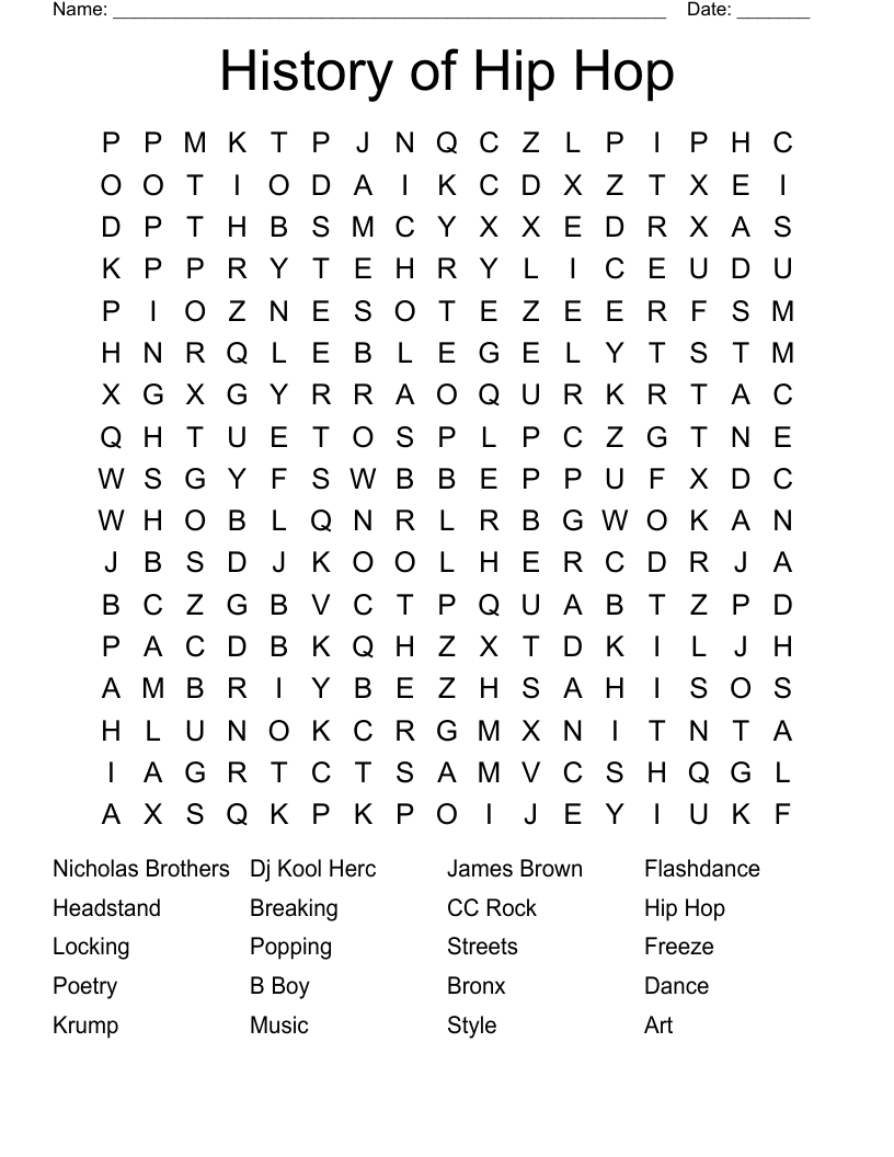 History of Hip Hop Word Search