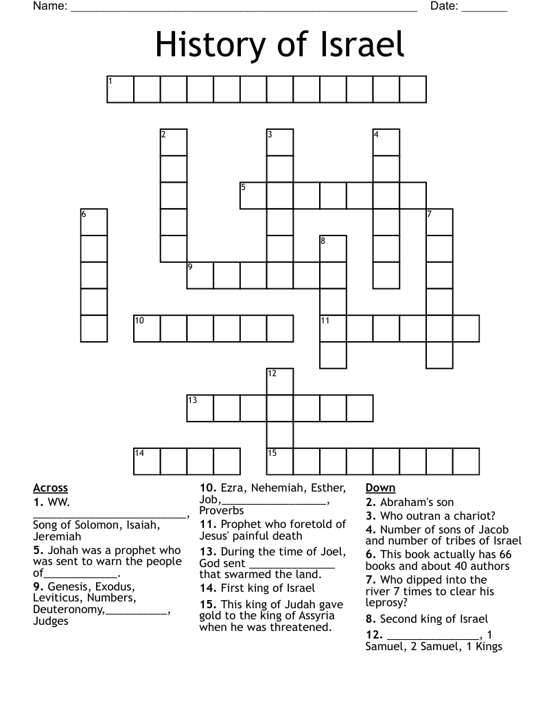 History of Israel Crossword