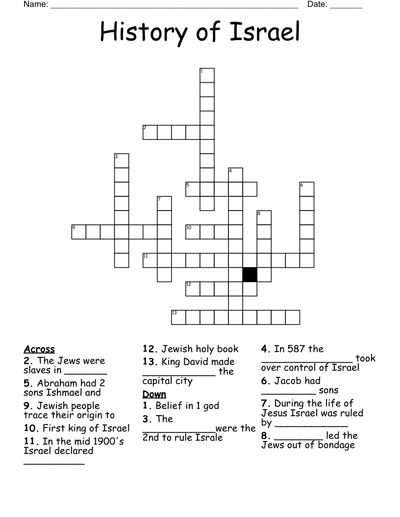 History of Israel Crossword