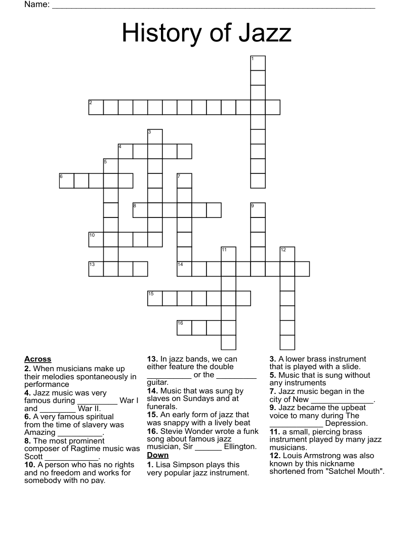 History of Jazz Crossword