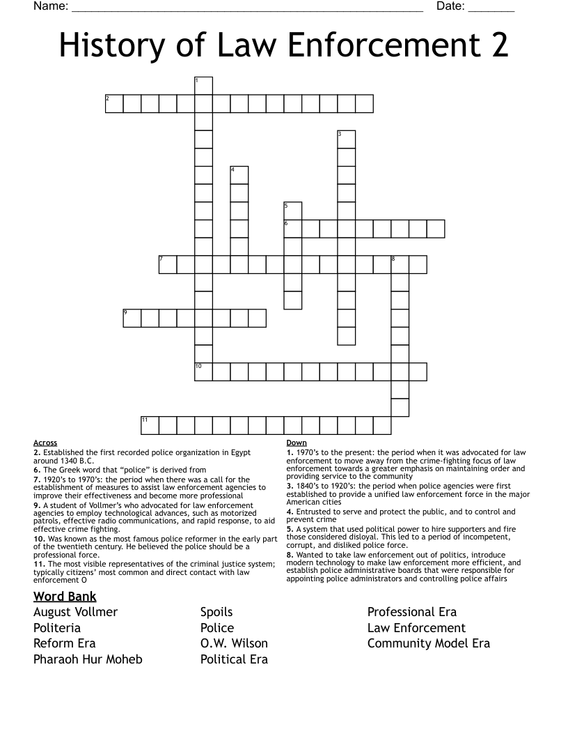 History of Law Enforcement 2 Crossword