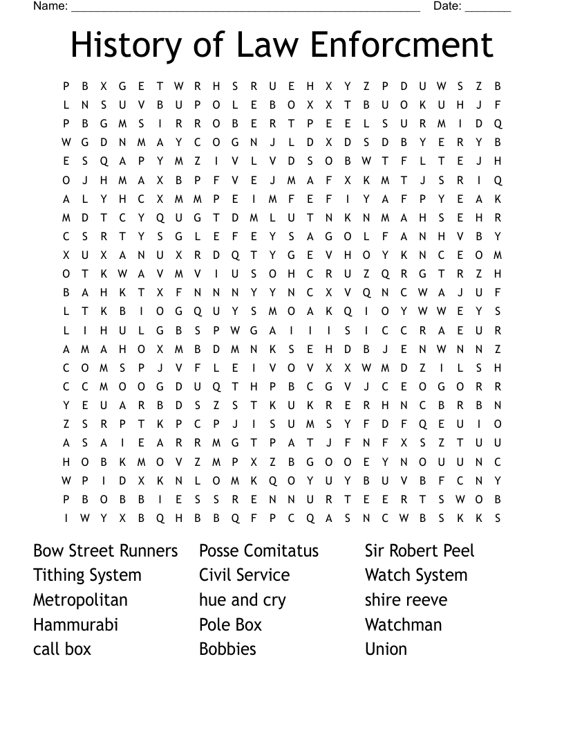 History of Law Enforcment Word Search