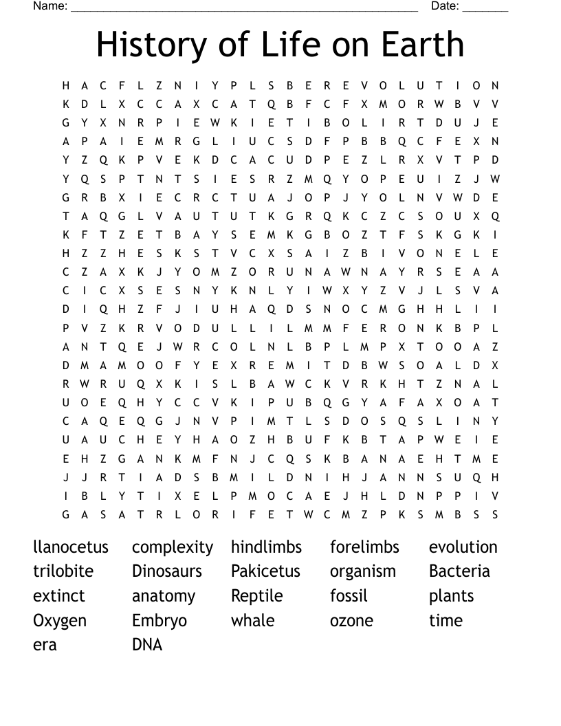 History of Life on Earth Word Search