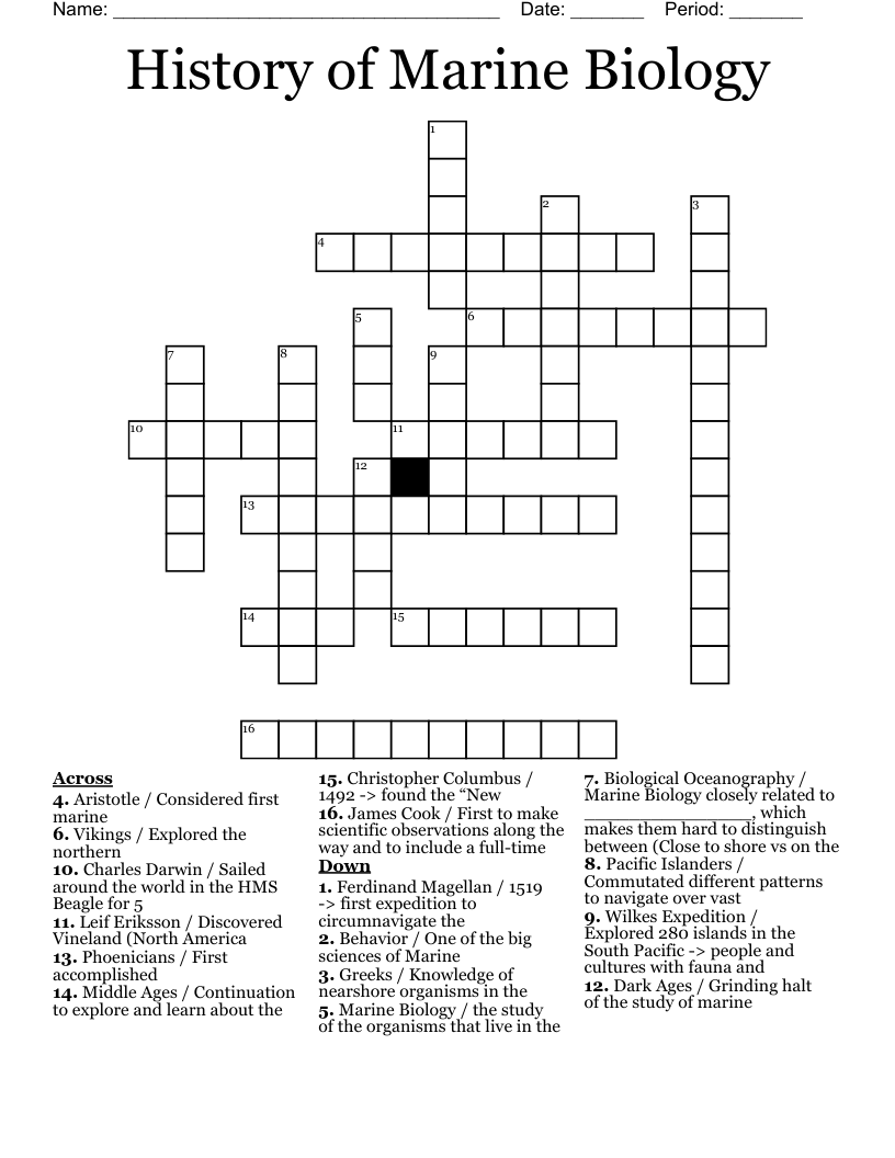 History of Marine Biology Crossword