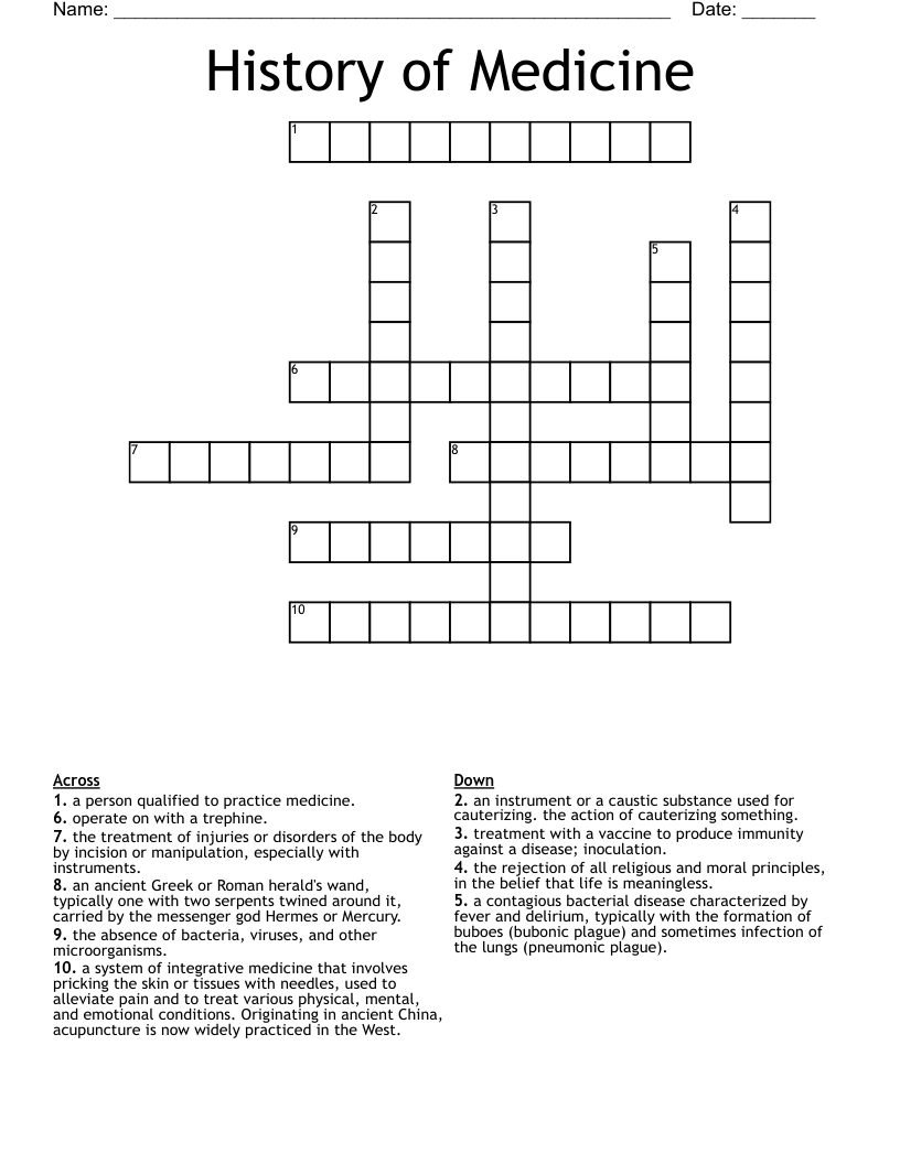 History of Medicine Crossword