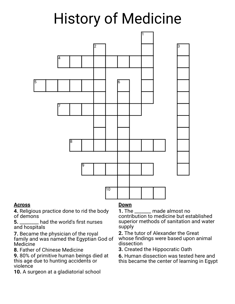 History of Medicine  Crossword