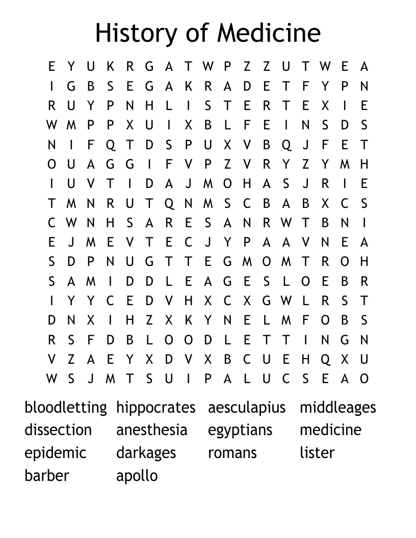 History of Medicine  Word Search