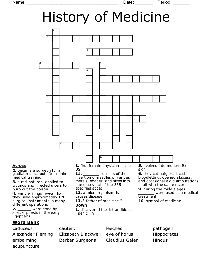 History of Medicine  Crossword