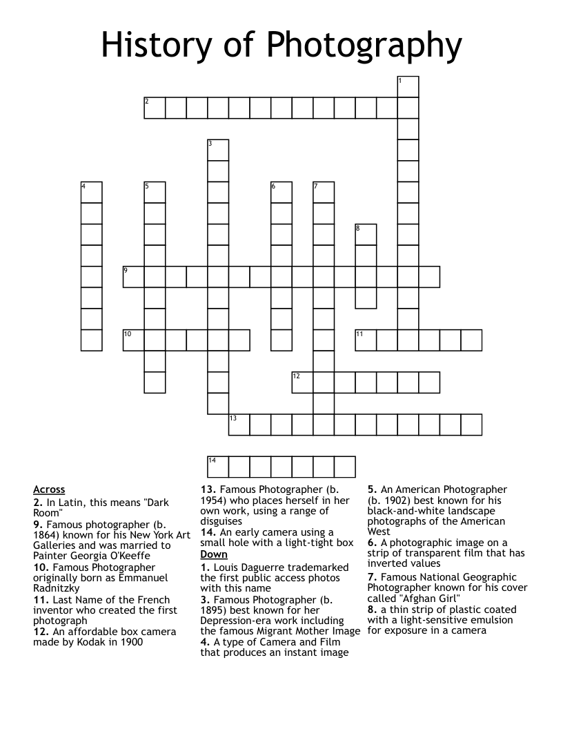 History of Photography Crossword