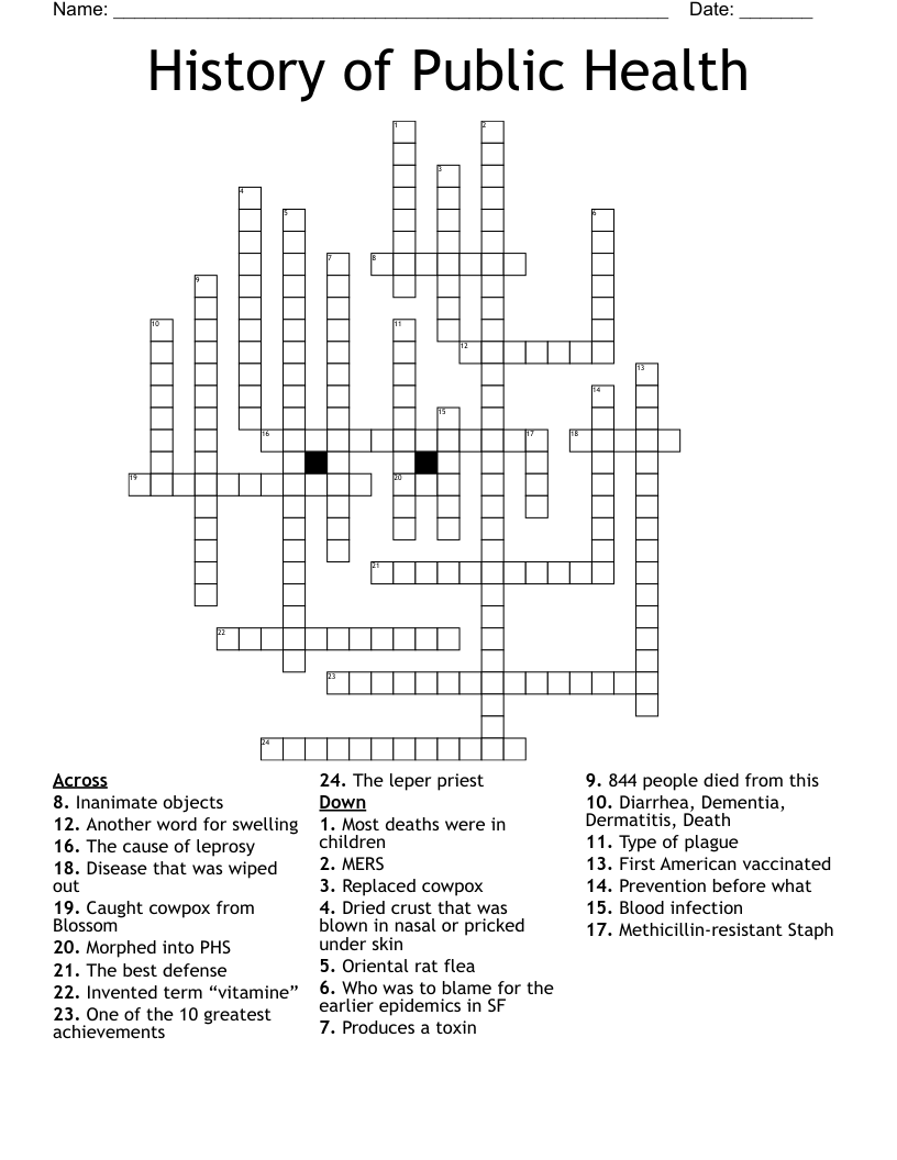 History of Public Health Crossword