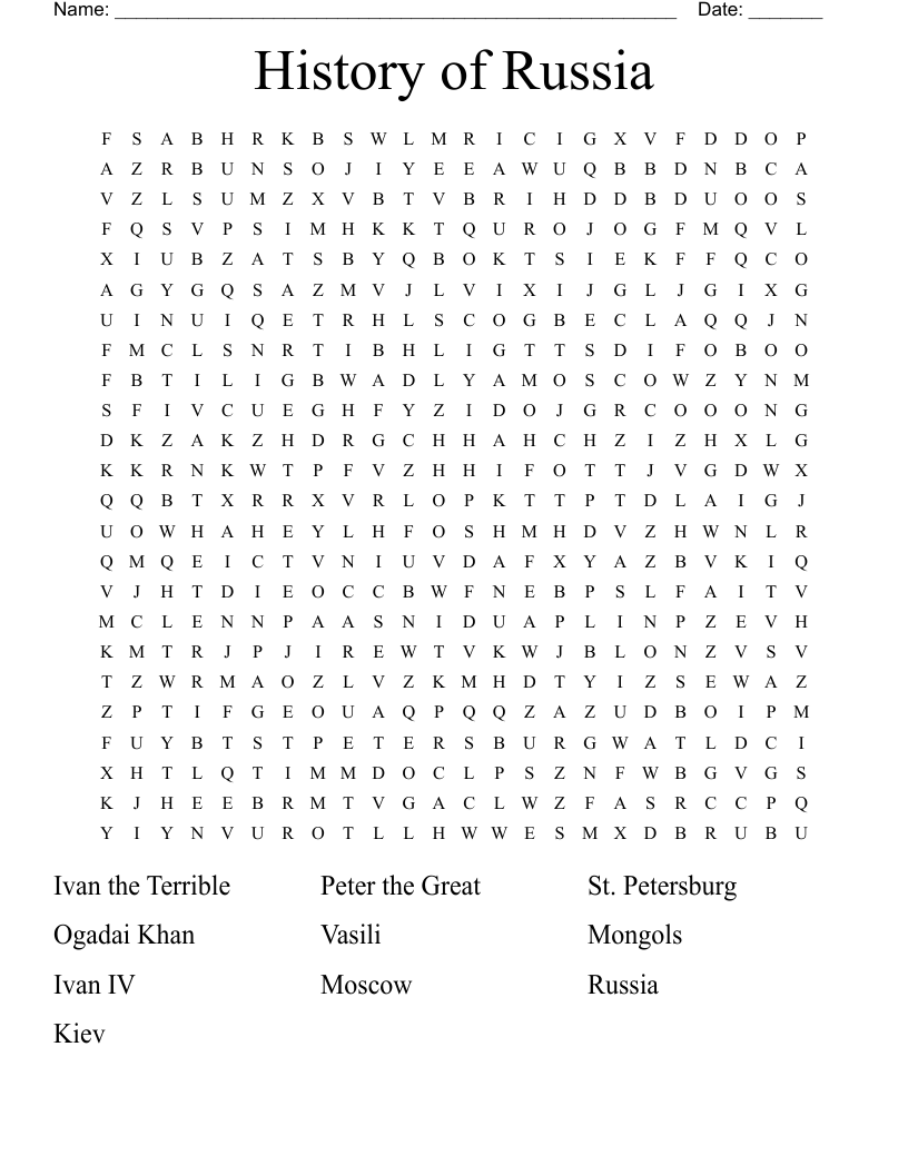 History of Russia Word Search