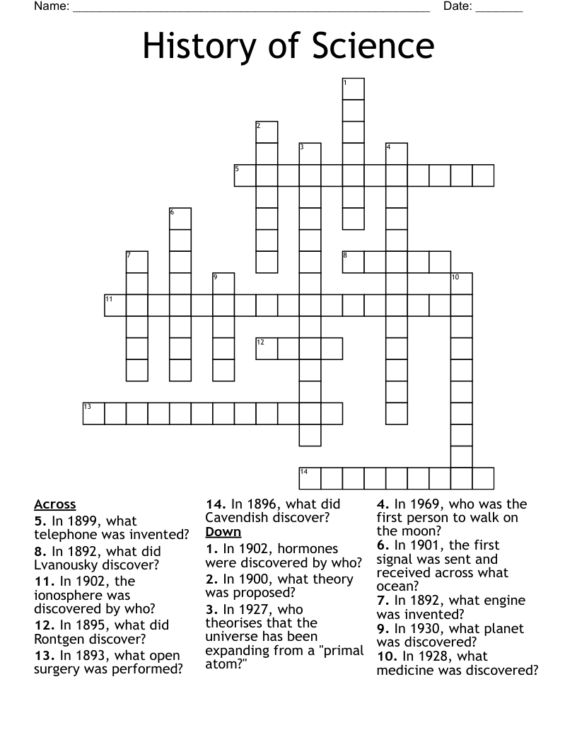 History of Science  Crossword