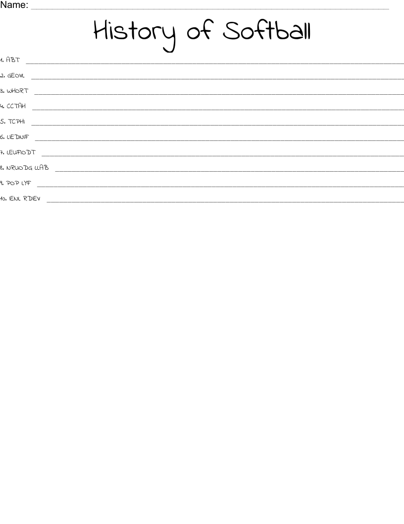 History of Softball Word Scramble