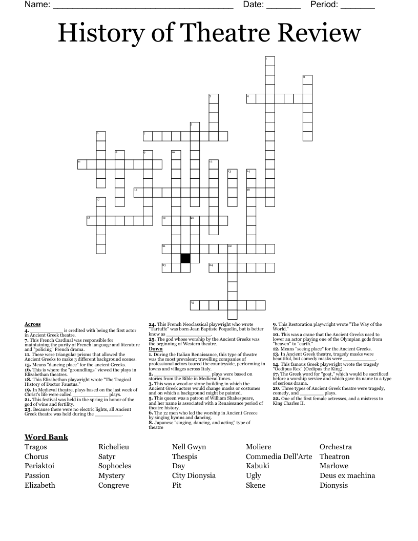 History of Theatre Review Crossword