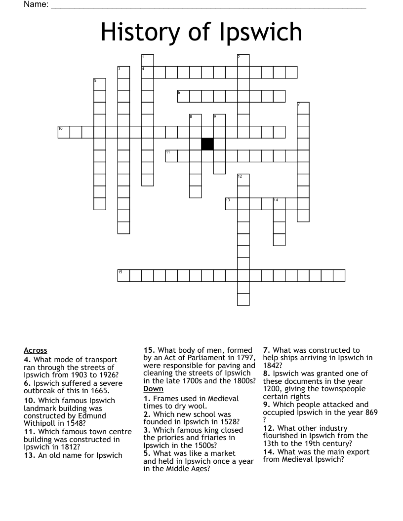 History of  Ipswich  Crossword