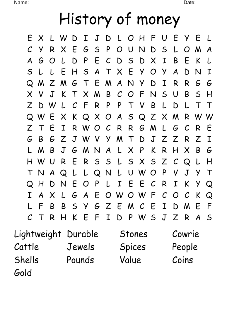 History of money Word Search