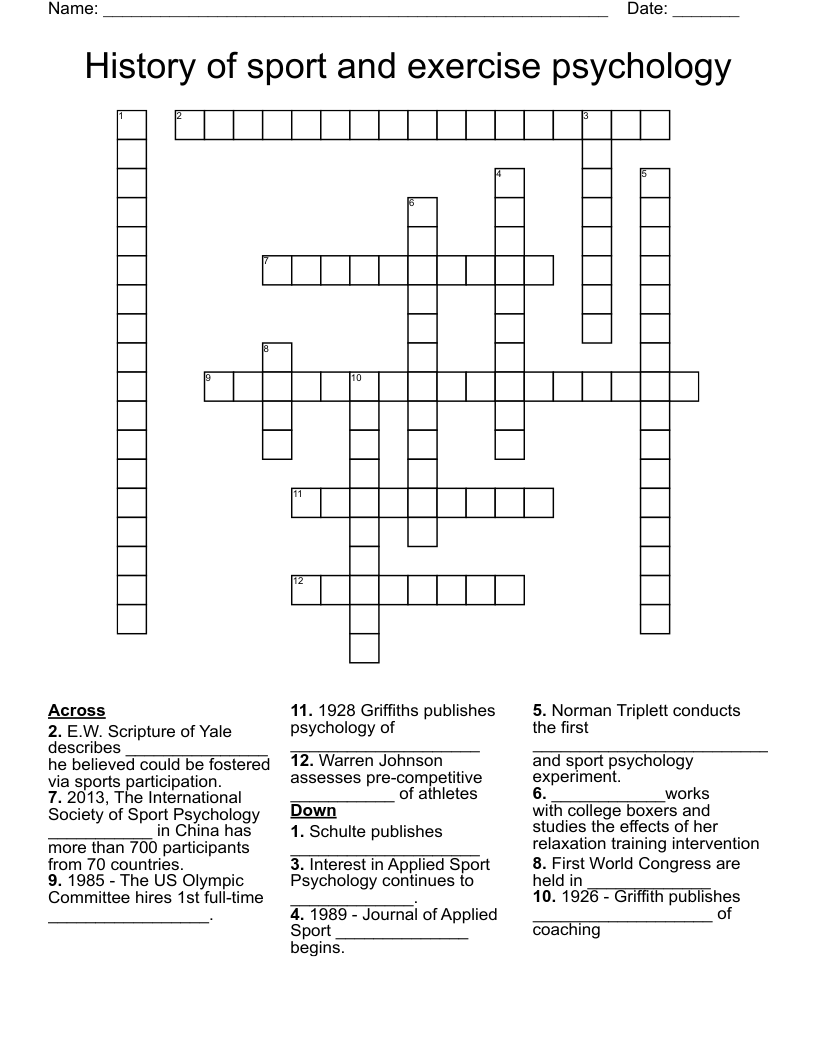 History of sport and exercise psychology Crossword