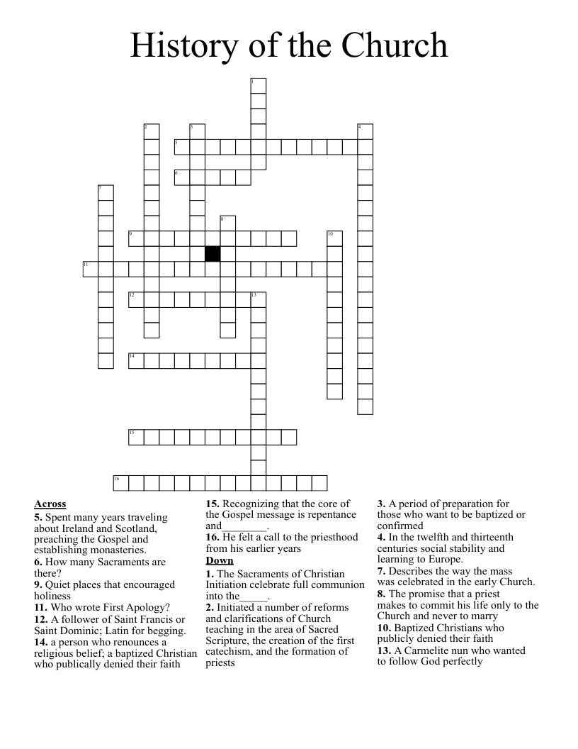 History of the Church Crossword