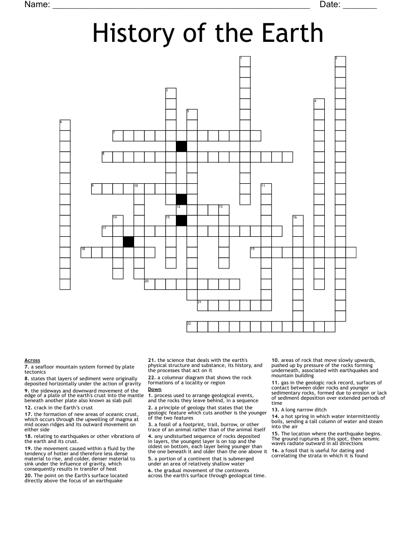 History of the Earth Crossword