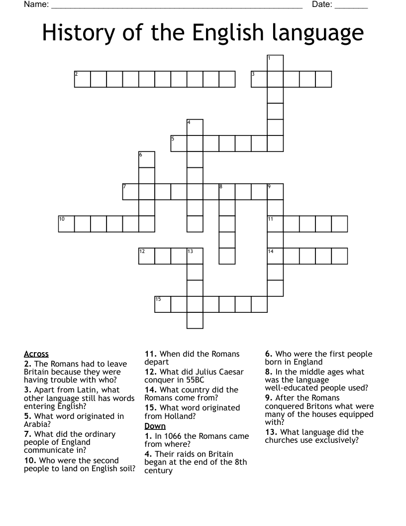 History of the English language Crossword